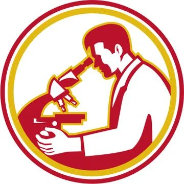 Scientist lab researcher chemist microscope retro Stock Illustration