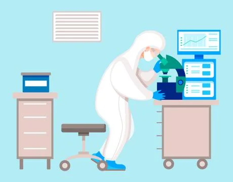 Scientist in Laboratory with Microscope Vector Illustrazione stock