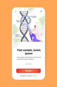 Scientist looking on DNA through magnifying glass researcher making experiment Stock Illustration