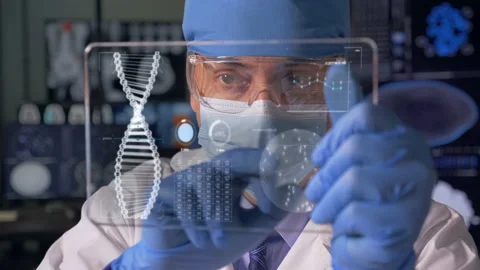 Scientist Looking Futuristic Data  Stock-Footage 194868384