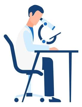 Scientist looking in microscope. Scientific research. Man working in medical lab 스톡 일러스트