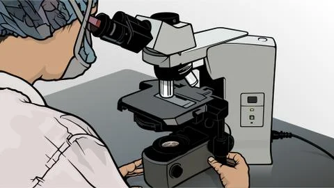 Scientist Looking Through a Microscope Stock Illustration