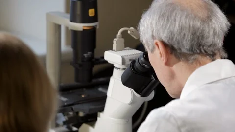 Scientist looking through a microscope in a laboratory. Stock Footage 100598274