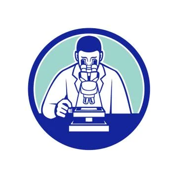 Scientist Looking Through Microscope Mascot Stock Illustration