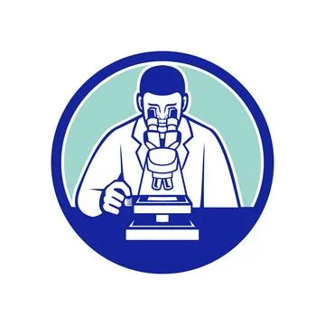 Scientist Looking Through Microscope Mascot Mascot icon illustration of a ... Stock Photos