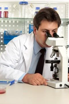 Scientist looking through microscope Stock Photos