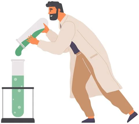 Scientist makes laboratory analysis, experiment. Biologist studies structure of Illustrazione stock