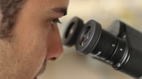 A scientist making analyses in the microscope Stock Footage 28845817