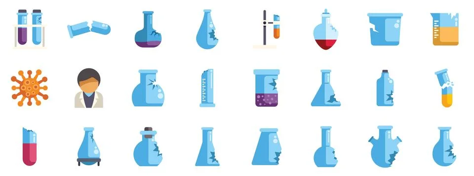Scientist making chemical experiments using laboratory glassware set of icons Ilustração Stock