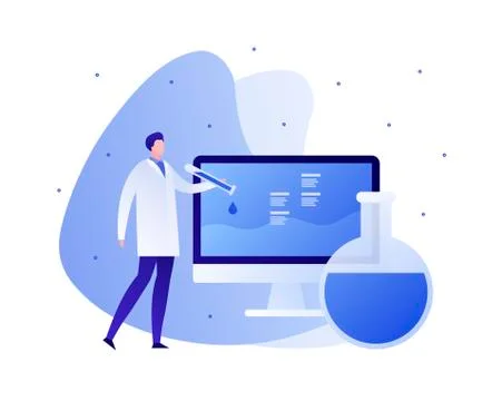 Scientist male with computer screen and lab tube. 스톡 일러스트