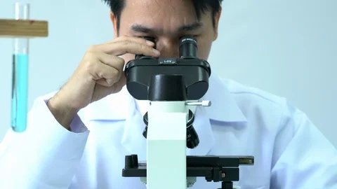Scientist male is looking through microscope working in modern laboratory Video stock 108719969