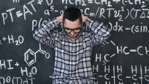 Scientist man disappointed about problems experiment in chemical and Stock Footage 71474949