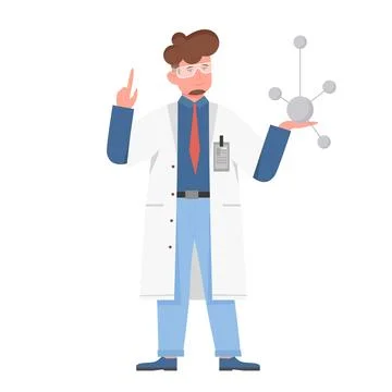 Scientist man holding atom model Illustration
