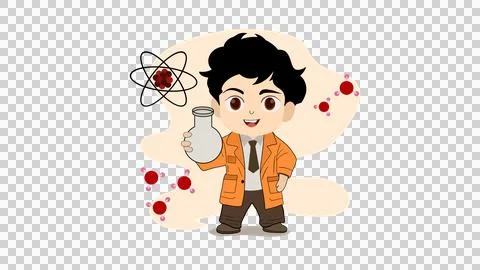 Scientist man lifting atom molecule, Boy in science set or man scientist Stock Illustration