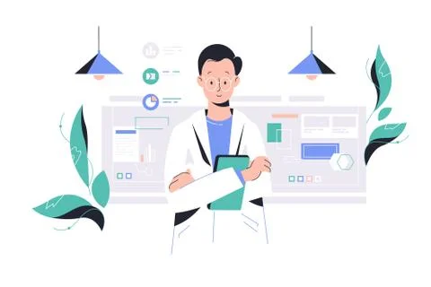 Scientist man working in laboratory Stock Illustration