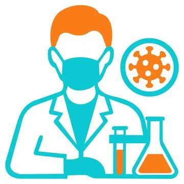 Scientist in mask working in laboratory icon Stock Illustration