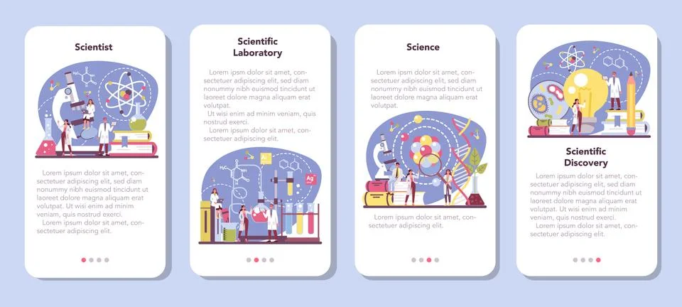 Scientist mobile application banner set. Idea of education and innovation Illustration