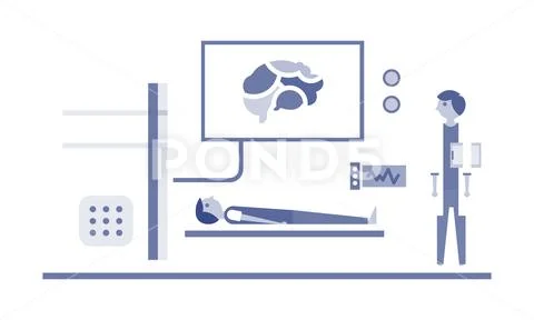 Scientist neurobiologists researching the human brain at laboratory, doctor Stock Illustration