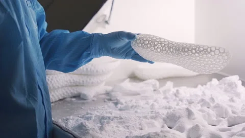 Scientist Observing Final Product of 3D Printed Sole of Shoe Stock Footage 238759485