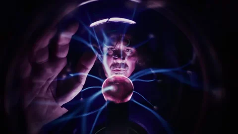 Scientist Observing High Voltage Lightning Discharges Inside Plasma Ball Stock Footage 337773030