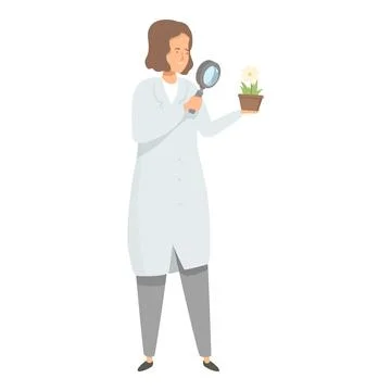 Scientist observing plant growth using magnifying glass Illustrazione stock