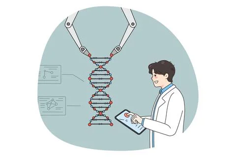 Scientist operate robotic arm work on DNA Stock Illustration