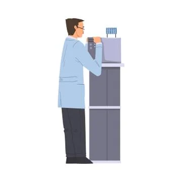 Scientist or Engineer in Lab, Man in White Coat Doing Scientific Experiment with 스톡 일러스트