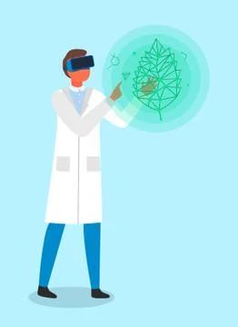 Scientist or engineer using virtual reality glasses for looking structure of Stock Illustration