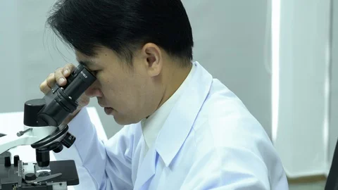 Scientist or pharmacist are looking through microscope working in modern lab. Stock Footage 129066599