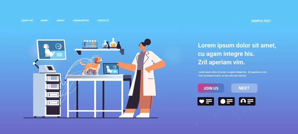 Scientist or veterinary worker doing experiments in lab with experimental dog Stock Illustration