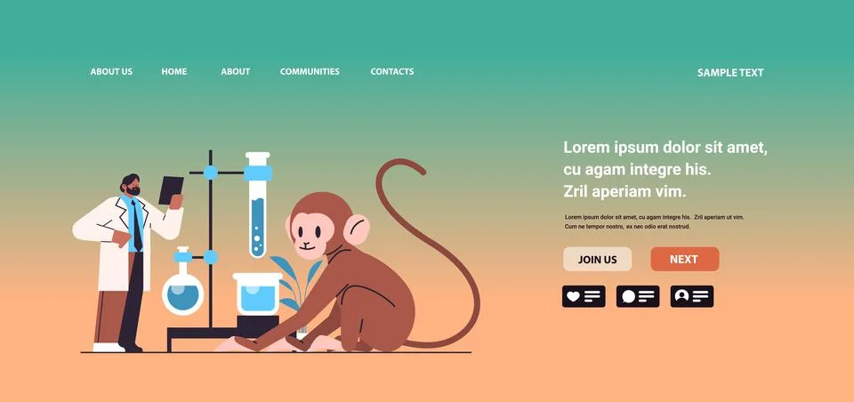 Scientist or veterinary worker doing experiments in lab with experimental monkey Illustrazione stock