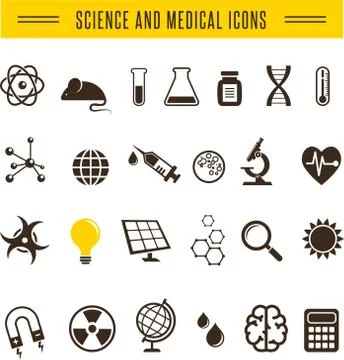 Scientist pack - Research, Bio and chemistry icons Stock Illustration
