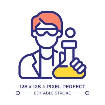 Scientist pixel perfect line color icon Stock Illustration