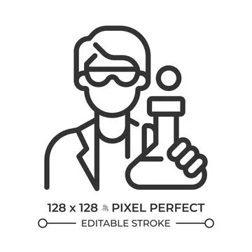 Scientist pixel perfect line icon Stock Illustration