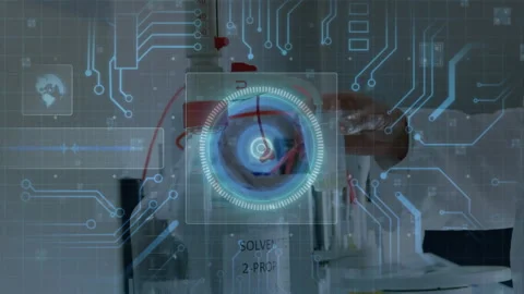 Scientist placing sample cup onto lab balance and activating digital scanning Stock Footage 315530083