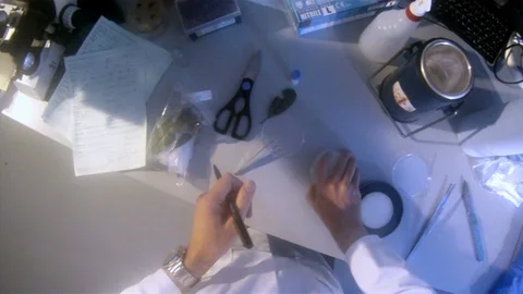 Scientist POV shot conducting experiments in the lab v6 Stock Footage 117863450