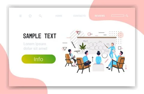 Scientist presenting CBD THC cannabis hemp drug molecule for doctors team at Stock Illustration