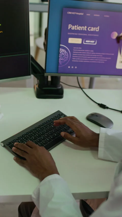 Scientist Programming on Computer with AI Software in Lab, Vertical Stock Footage 332363703
