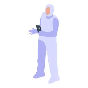Scientist in protective suit using smartphone for data analysis Stock Illustration