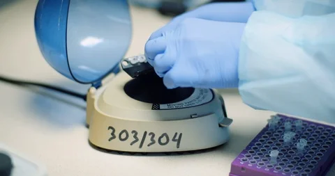 Scientist puts virus samples into machine at biotechnology molecular laboratory. Stock Footage 126170867