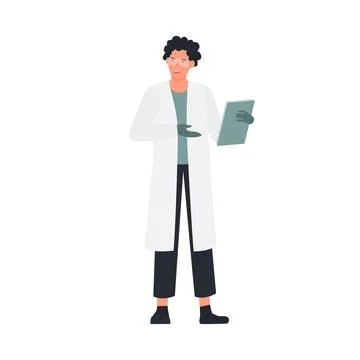 Scientist with report clipboard Illustration