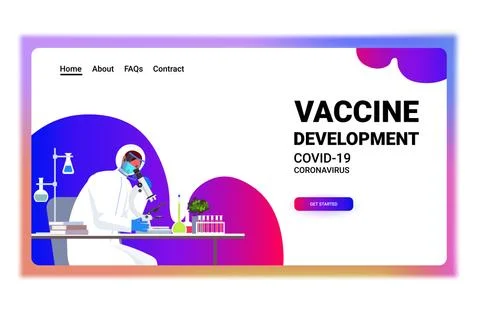 Scientist resarcher working with microscope in lab coronavirus vaccine Stockillustratie