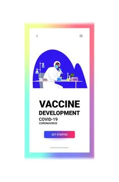 Scientist resarcher working with microscope in lab coronavirus vaccine 库存插图
