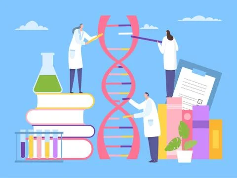Scientist research dna genetic, work with nucleotide concept vector illustration Stock Illustration