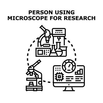 Scientist researching with microscope, lab equipment, and computer Stock Illustration