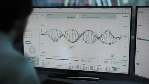 Scientist running molecular diagnostics and scanning the DNA structure Interface Stock Footage 272788962