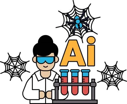 Scientist smiles while working with test tubes Stock Illustration