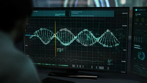 Scientist studies a DNA sequence. Modern medicine concepts and technologies. UI Stock Footage 211846813