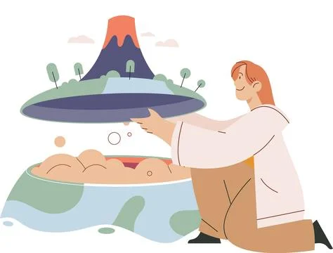 Scientist studying composition of soil. Ground analysis and earth pollution Stock Illustration