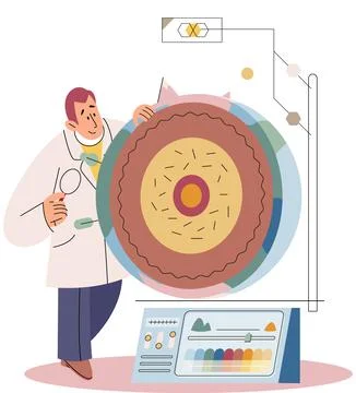 Scientist studying composition of soil. Ground analysis and earth pollution Stock Illustration